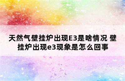 天然气壁挂炉出现E3是啥情况 壁挂炉出现e3现象是怎么回事